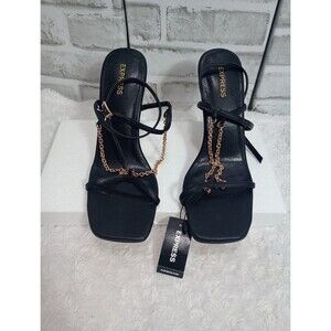 Express Black Gold Chain Strap High Heeled Stiletto Sandals 8